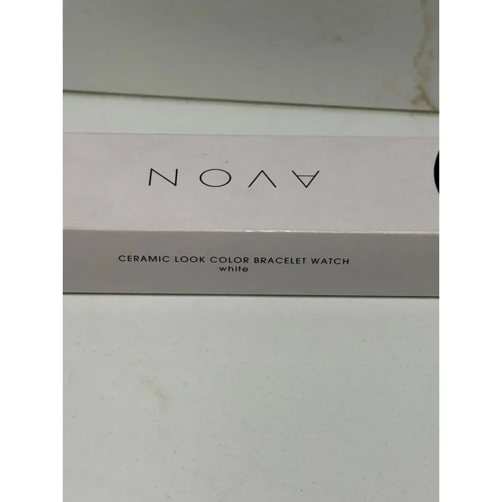 Avon Ceramic Look Color Bracelet Watch White Bronze Bezel NIB Untested